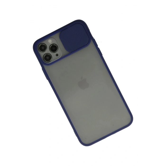 Mey İthalat®  iPhone 11 Pro Kılıf Palm Buzlu Kamera Sürgülü Silikon - Lacivert
