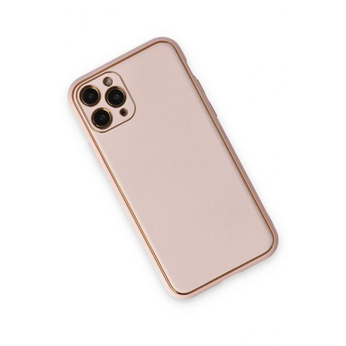 Mey İthalat®  iPhone 11 Pro Max Kılıf Coco Deri Silikon Kapak - Pudra