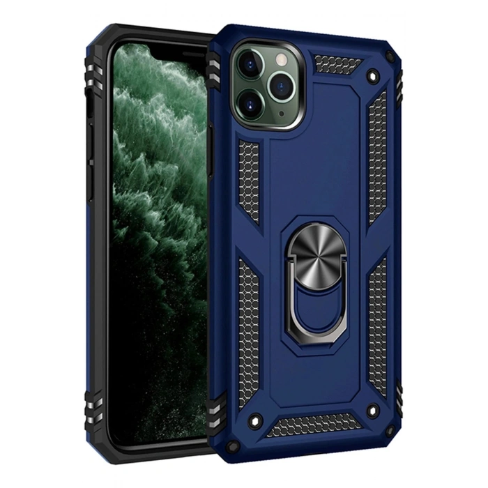 Durukar®  iPhone 11 Pro Max Kılıf Sofya Yüzüklü Silikon Kapak - Lacivert