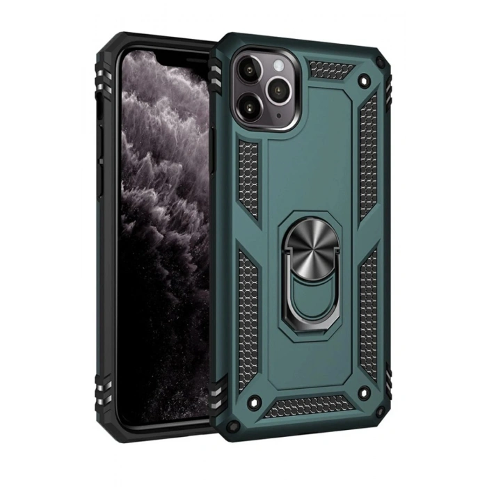 Durukar®  iPhone 11 Pro Max Kılıf Sofya Yüzüklü Silikon Kapak - Yeşil