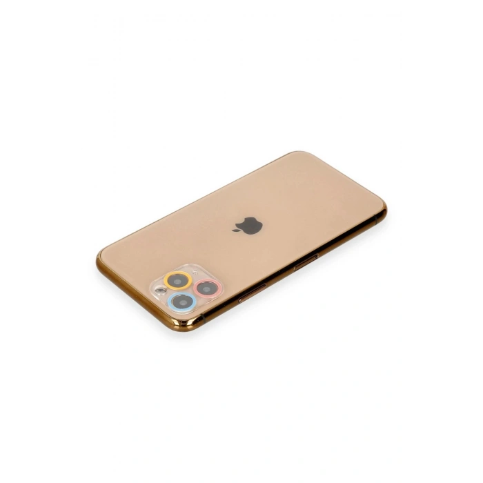 Mey İthalat®  iPhone 11 Pro Max Renkli Kamera Lens Koruma Cam - Pembe-Mavi