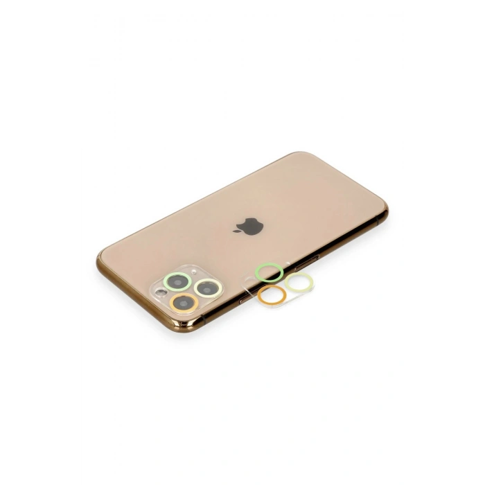 Mey İthalat®  iPhone 11 Pro Max Renkli Kamera Lens Koruma Cam - Sarı-Turuncu