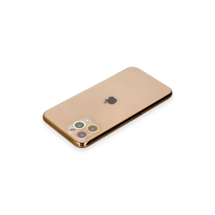 Mey İthalat®  iPhone 11 Pro Max Renkli Kamera Lens Koruma Cam - Turuncu-Kırmızı