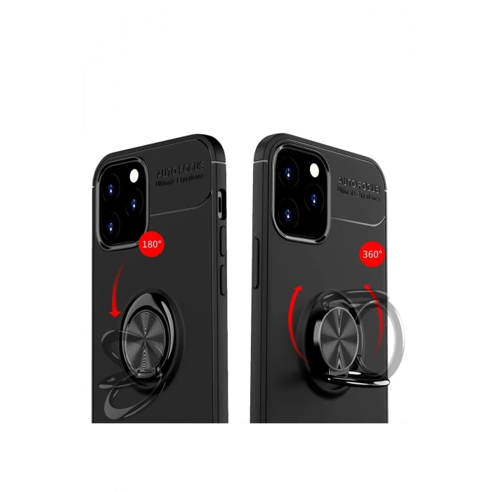 Durukar®  iPhone 12 Kılıf Range Yüzüklü Silikon - Siyah-Kırmızı