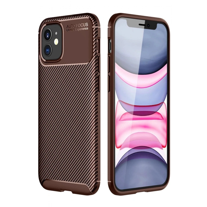 Durukar®  iPhone 12 Mini Kılıf Auto Focus Karbon Kapak - Kahverengi