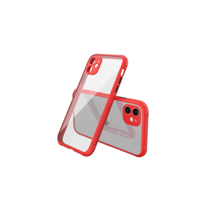 Durukar®  iPhone 12 Mini Kılıf Miami Şeffaf Silikon - Kırmızı