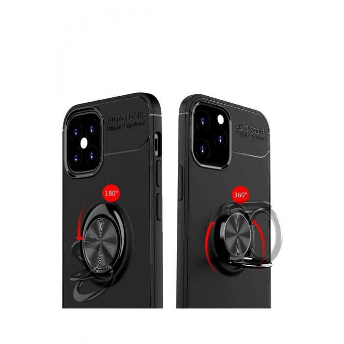 Mey İthalat®  iPhone 12 Mini Kılıf Range Yüzüklü Silikon - Siyah-Mavi