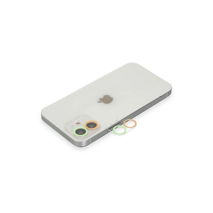 Mey İthalat®  iPhone 12 Mini Renkli Kamera Lens Koruma Cam - Turuncu-Yeşil