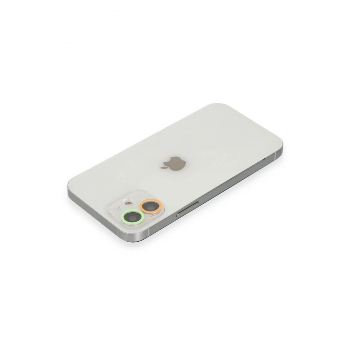 Mey İthalat®  iPhone 12 Mini Renkli Kamera Lens Koruma Cam - Turuncu-Yeşil