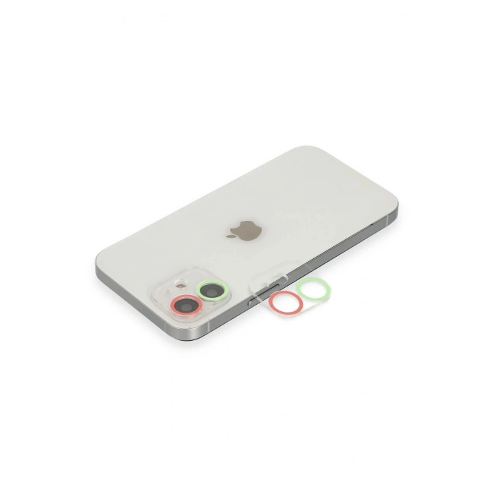 Mey İthalat®  iPhone 12 Mini Renkli Kamera Lens Koruma Cam - Yeşil-Pembe
