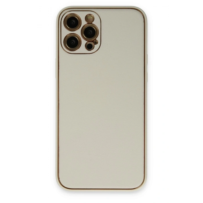 Mey İthalat®  iPhone 12 Pro Kılıf Coco Deri Silikon Kapak - Beyaz