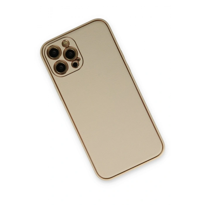 Mey İthalat®  iPhone 12 Pro Kılıf Coco Deri Silikon Kapak - Gold