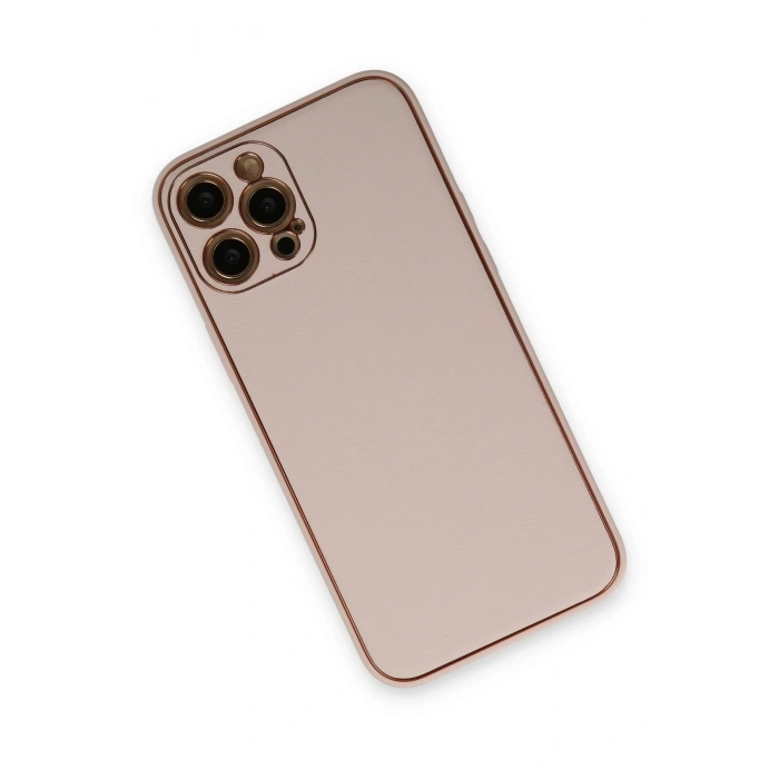 Mey İthalat®  iPhone 12 Pro Kılıf Coco Deri Silikon Kapak - Pudra