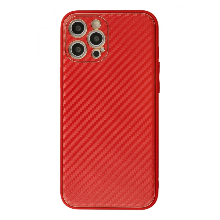 Durukar®  iPhone 12 Pro Kılıf Coco Karbon Silikon - Kırmızı