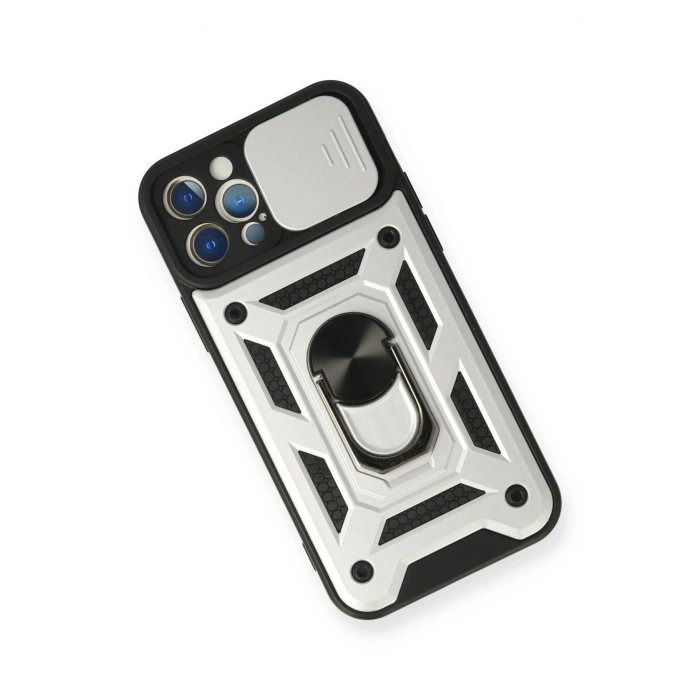 Durukar®  iPhone 12 Pro Kılıf Pars Lens Yüzüklü Silikon - Gümüş