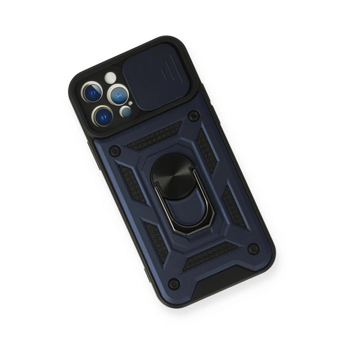 Durukar®  iPhone 12 Pro Kılıf Pars Lens Yüzüklü Silikon - Lacivert