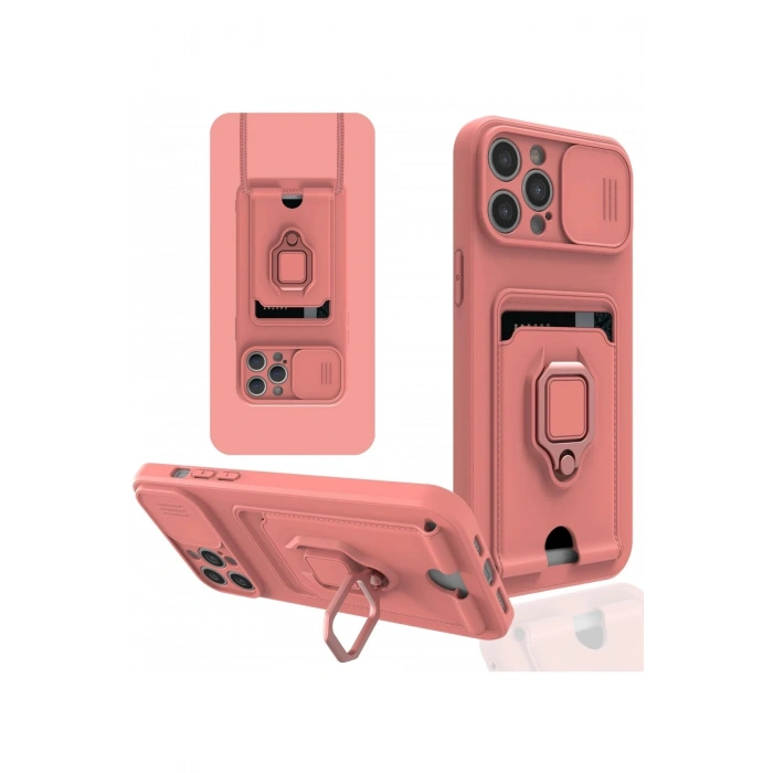 Durukar®  iPhone 12 Pro Kılıf Zuma Kartvizitli Yüzüklü Silikon - Pembe