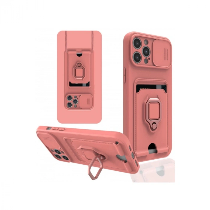 Durukar®  iPhone 12 Pro Kılıf Zuma Kartvizitli Yüzüklü Silikon - Pembe