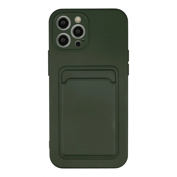 Mey İthalat®  iPhone 12 Pro Max Kılıf Kelvin Kartvizitli Silikon - Koyu Yeşil