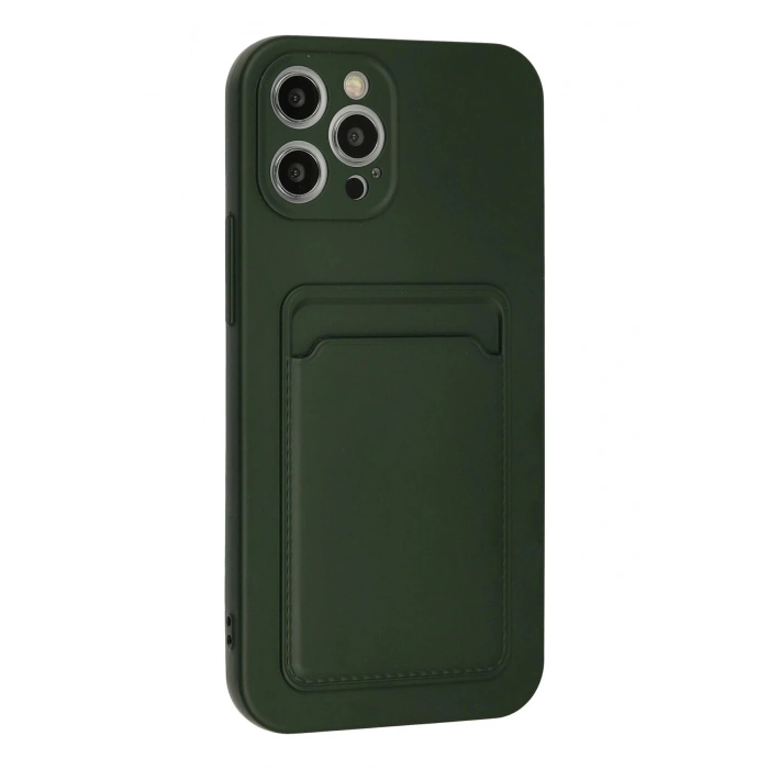 Mey İthalat®  iPhone 12 Pro Max Kılıf Kelvin Kartvizitli Silikon - Koyu Yeşil