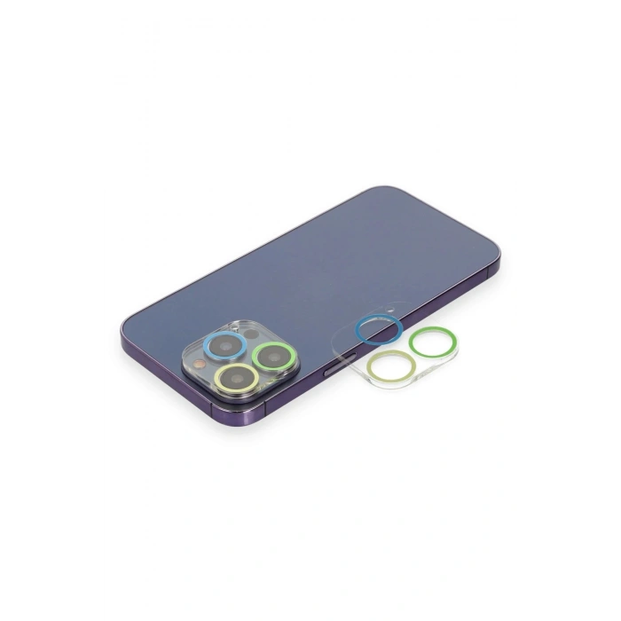 Mey İthalat®  iPhone 12 Pro Max Renkli Kamera Lens Koruma Cam - Yeşil-Sarı