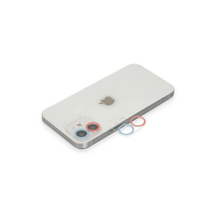 Mey İthalat®  iPhone 12 Renkli Kamera Lens Koruma Cam - Pembe-Mavi