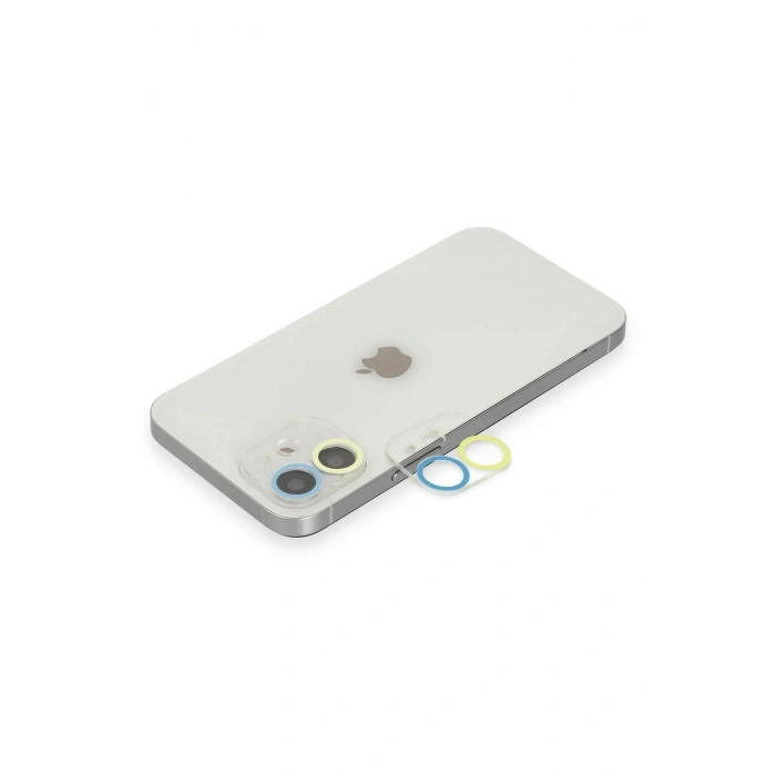 Mey İthalat®  iPhone 12 Renkli Kamera Lens Koruma Cam - Sarı-Mavi