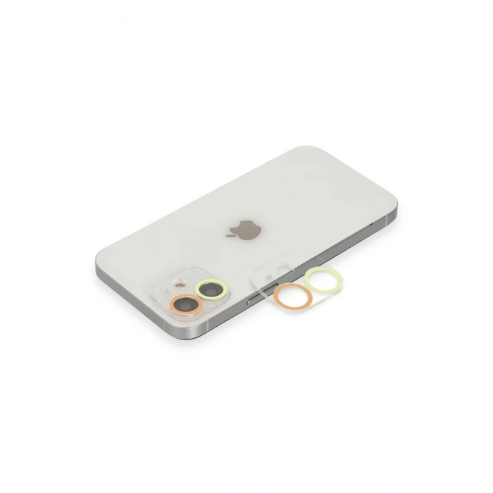Mey İthalat®  iPhone 12 Renkli Kamera Lens Koruma Cam - Sarı-Turuncu