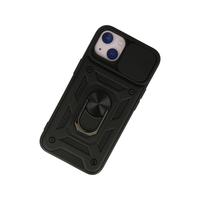 Mey İthalat®  iPhone 13 Kılıf Pars Lens Yüzüklü Silikon - Siyah