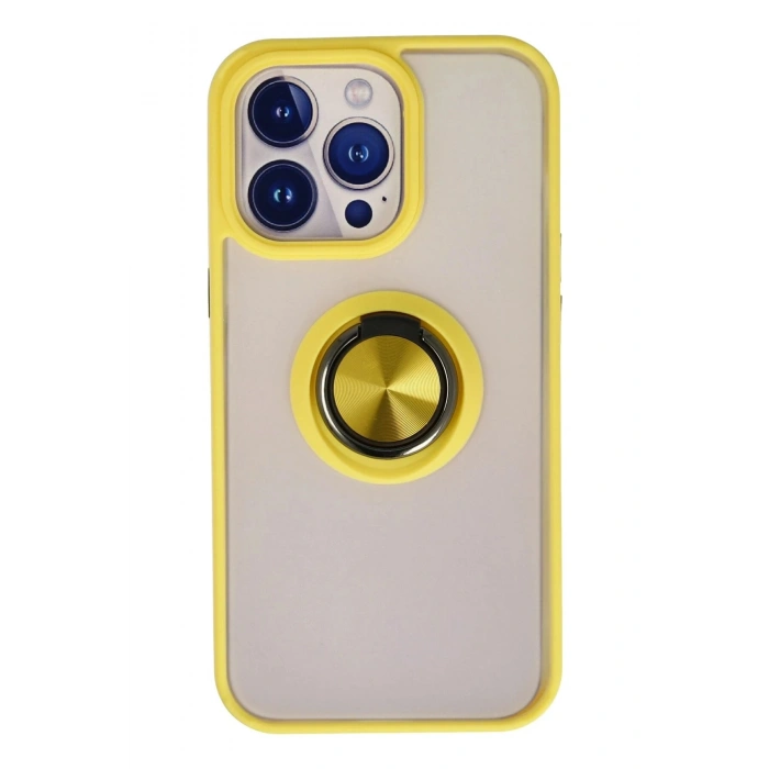 Durukar®  iPhone 13 Pro Kılıf Montreal Yüzüklü Silikon Kapak - Sarı