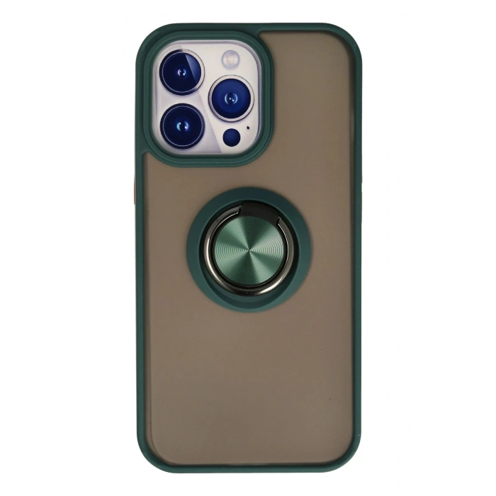 Durukar®  iPhone 13 Pro Kılıf Montreal Yüzüklü Silikon Kapak - Yeşil