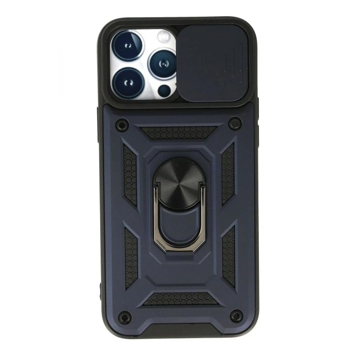 Durukar®  iPhone 13 Pro Kılıf Pars Lens Yüzüklü Silikon - Lacivert