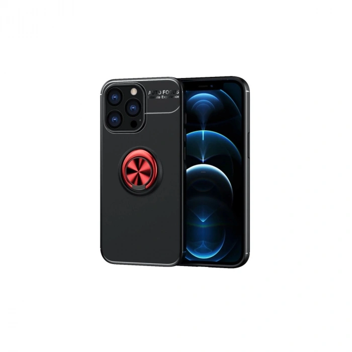 Durukar®  iPhone 13 Pro Kılıf Range Yüzüklü Silikon - Siyah-Kırmızı