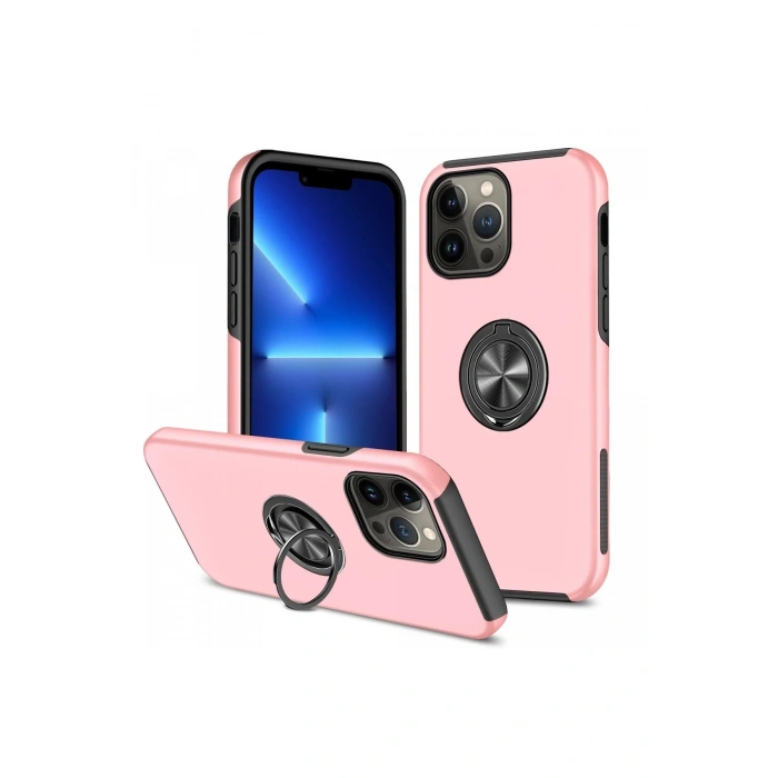 Durukar®  iPhone 13 Pro Max Kılıf Elit Yüzüklü Kapak - Pembe