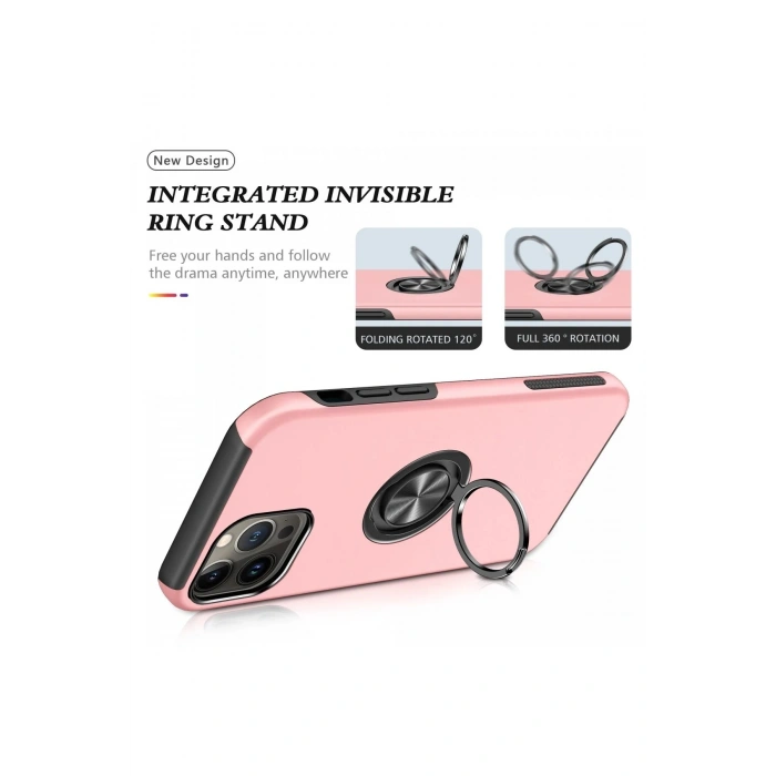 Durukar®  iPhone 13 Pro Max Kılıf Elit Yüzüklü Kapak - Pembe