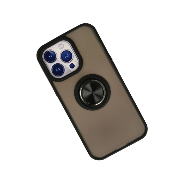 Durukar®  iPhone 13 Pro Max Kılıf Montreal Yüzüklü Silikon Kapak - Siyah