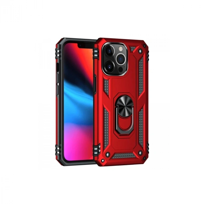 Durukar®  iPhone 13 Pro Max Kılıf Sofya Yüzüklü Silikon Kapak - Kırmızı
