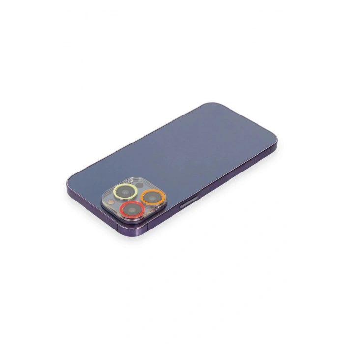 Mey İthalat®  iPhone 13 Pro Max Renkli Kamera Lens Koruma Cam - Turuncu-Kırmızı