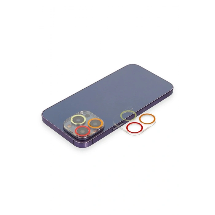 Mey İthalat®  iPhone 13 Pro Renkli Kamera Lens Koruma Cam - Turuncu-Kırmızı