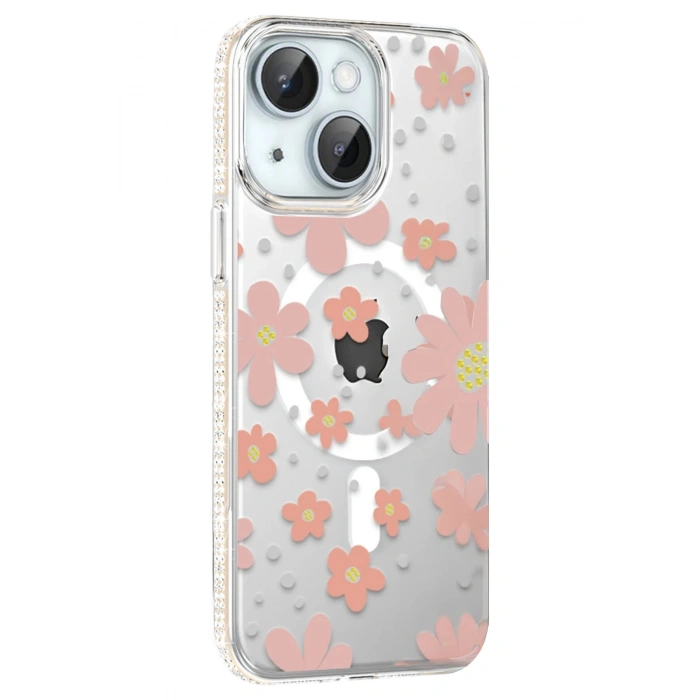Durukar®   iPhone 14 Floral Magsafe Kapak - Pembe