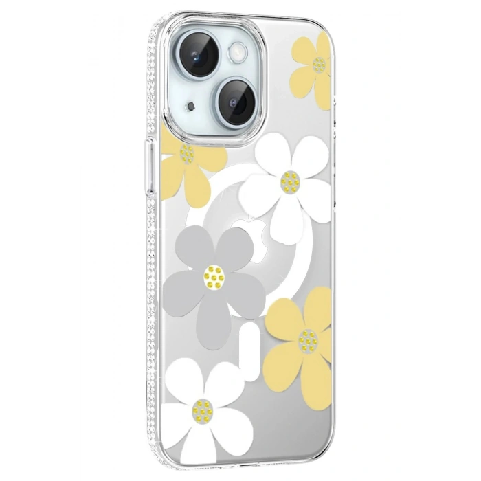 Durukar®   iPhone 14 Floral Magsafe Kapak - Sarı