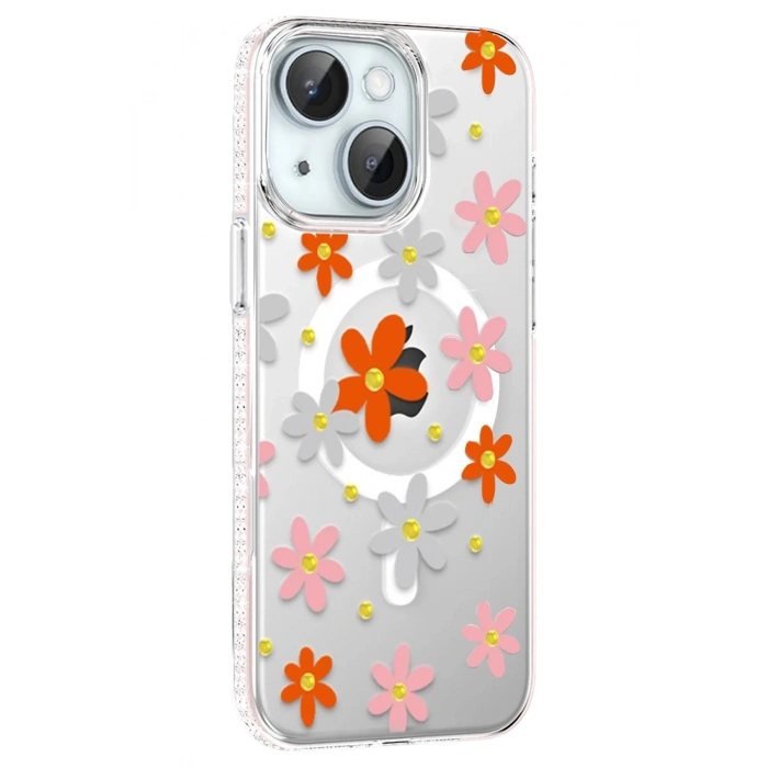 Durukar®   iPhone 14 Floral Magsafe Kapak - Turuncu
