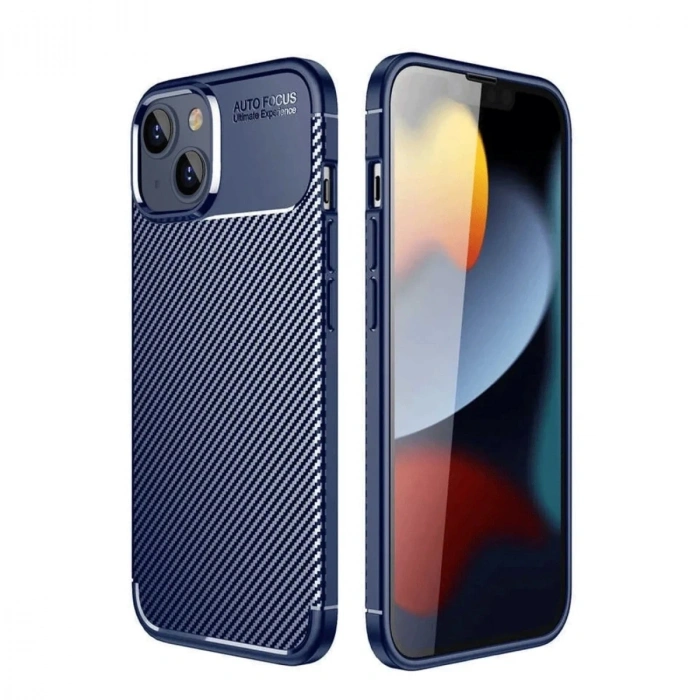 Durukar®  iPhone 14 Kılıf Auto Focus Karbon Kapak - Lacivert