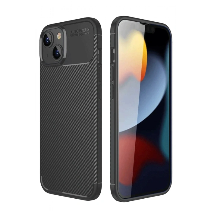 Durukar®  iPhone 14 Kılıf Auto Focus Karbon Kapak - Siyah