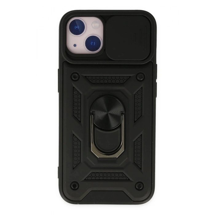 Durukar®  iPhone 14 Kılıf Pars Lens Yüzüklü Silikon - Siyah