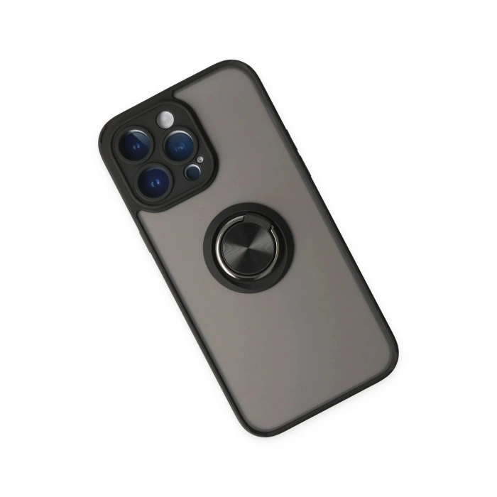 Durukar®  iPhone 14 Pro Kılıf Montreal Yüzüklü Silikon Kapak - Siyah