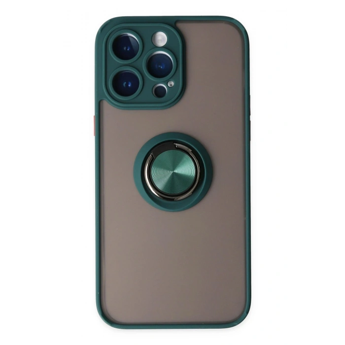 Durukar®  iPhone 14 Pro Kılıf Montreal Yüzüklü Silikon Kapak - Yeşil