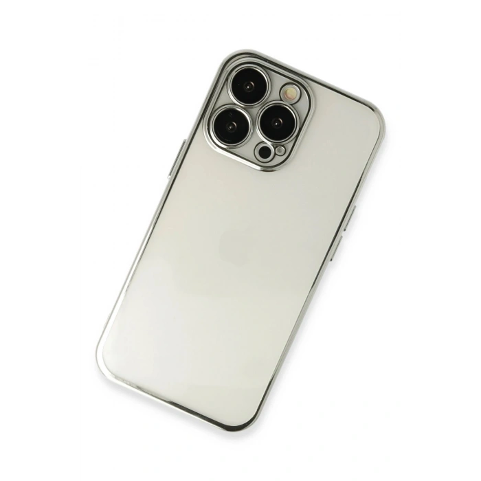 Mey İthalat®  iPhone 14 Pro Max Kılıf  Lensli Silikon - Gümüş