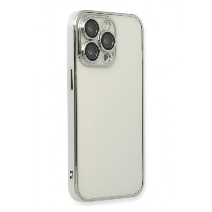 Mey İthalat®  iPhone 14 Pro Max Kılıf  Lensli Silikon - Gümüş