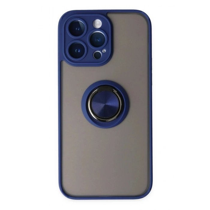 Mey İthalat®  iPhone 14 Pro Max Kılıf Montreal Yüzüklü Silikon Kapak - Lacivert
